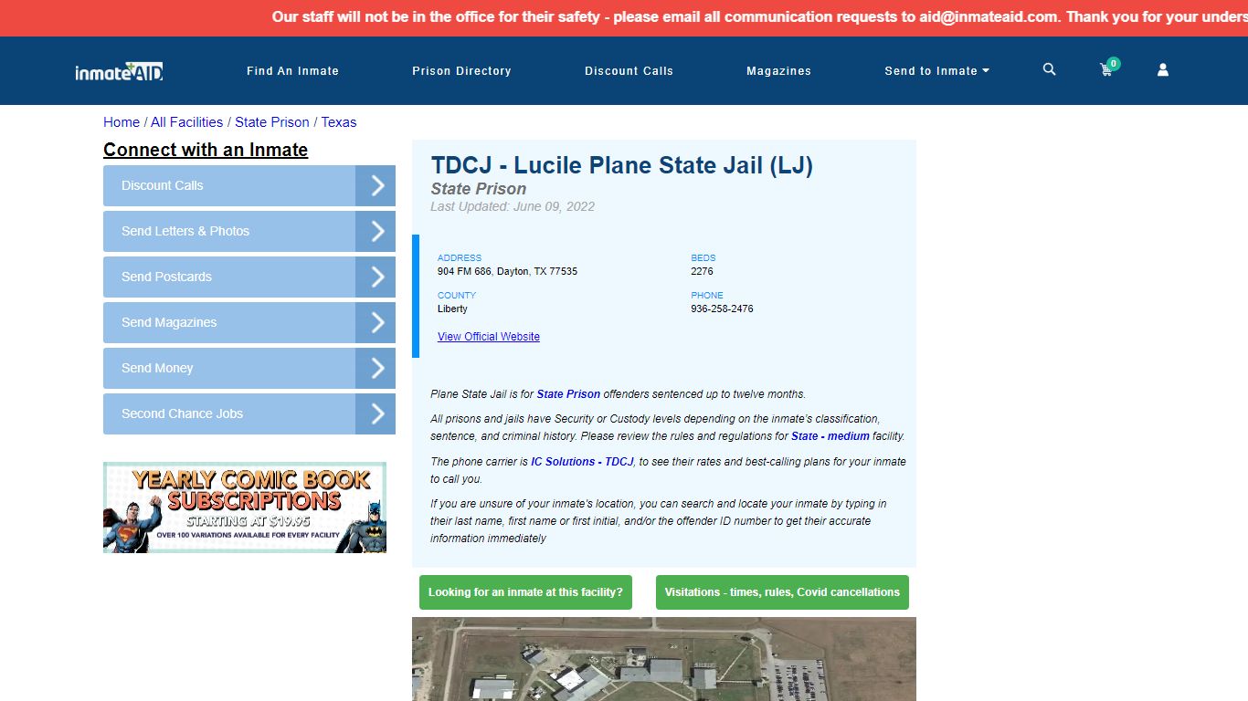 TDCJ - Lucile Plane State Jail (LJ) & Inmate Search ...