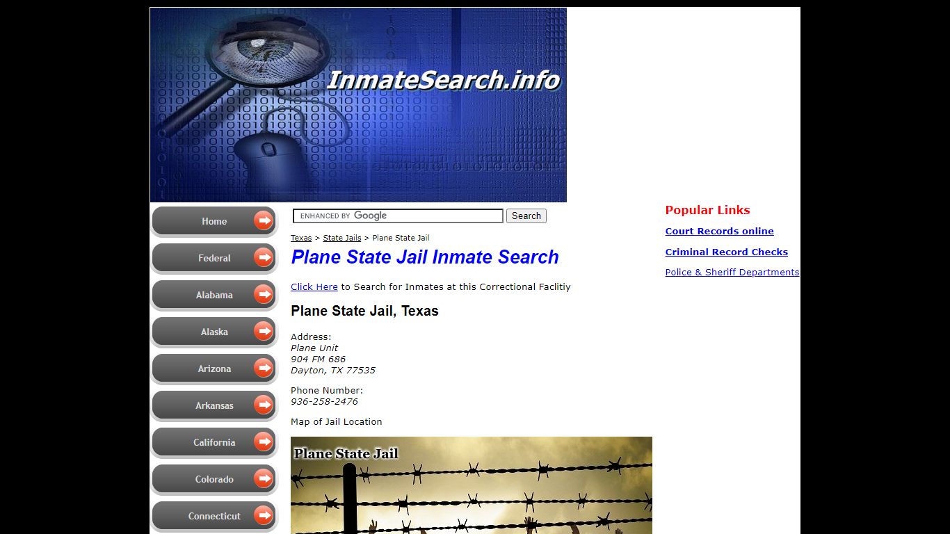 Plane State Jail in TX - Inmate Search